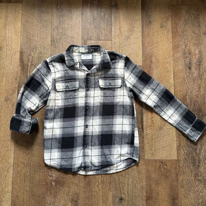 Boys Old Navy Flannel Shirt XL (14-16) Black White Plaid Long Sleeve